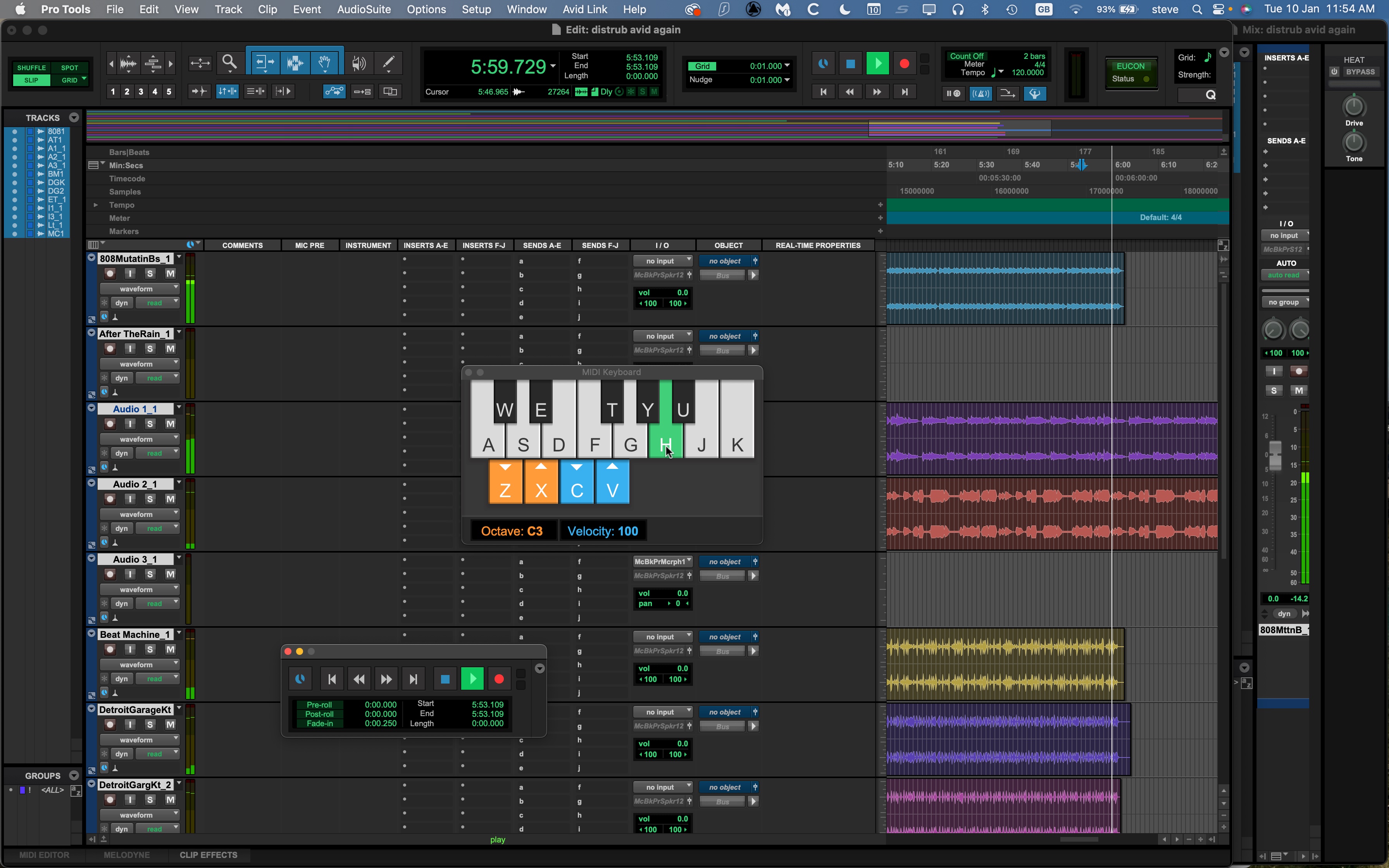 Avid Pro Tools audio editor in action