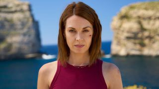 Jessica Raine with a cut on her face