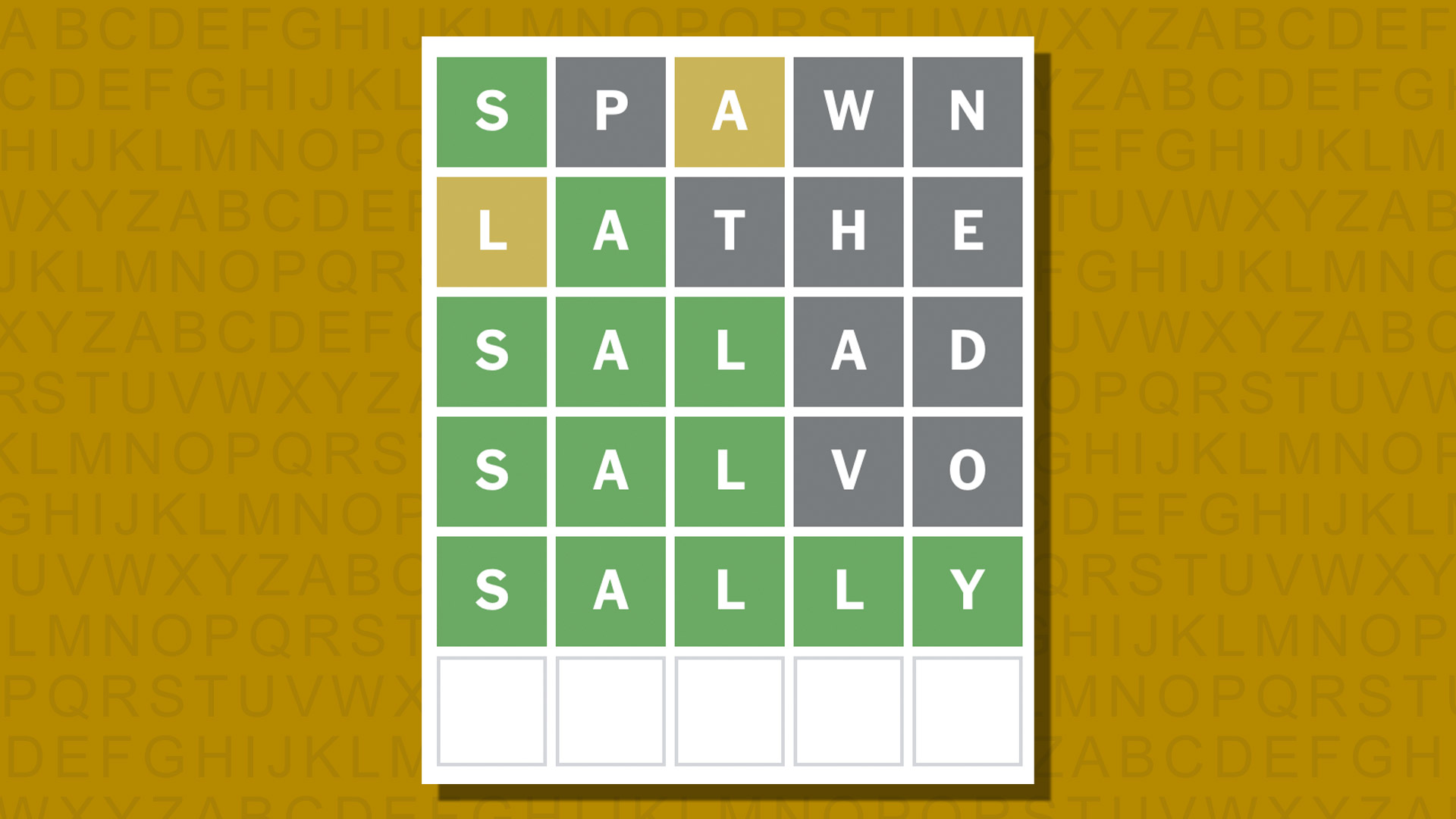Wordle answer for game 1010 on a yellow background