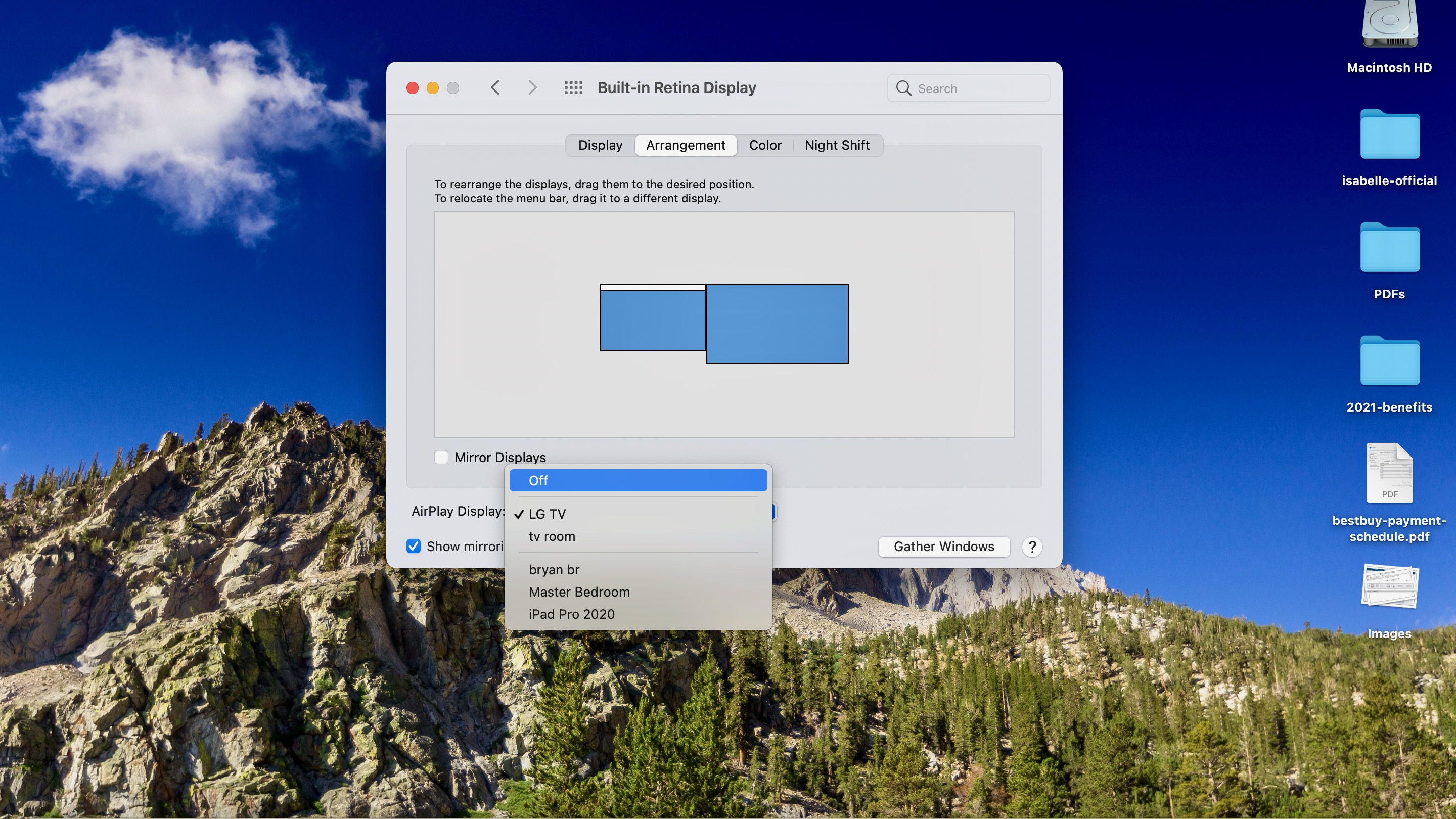 Extending display on MacBook Pro using AirPlay