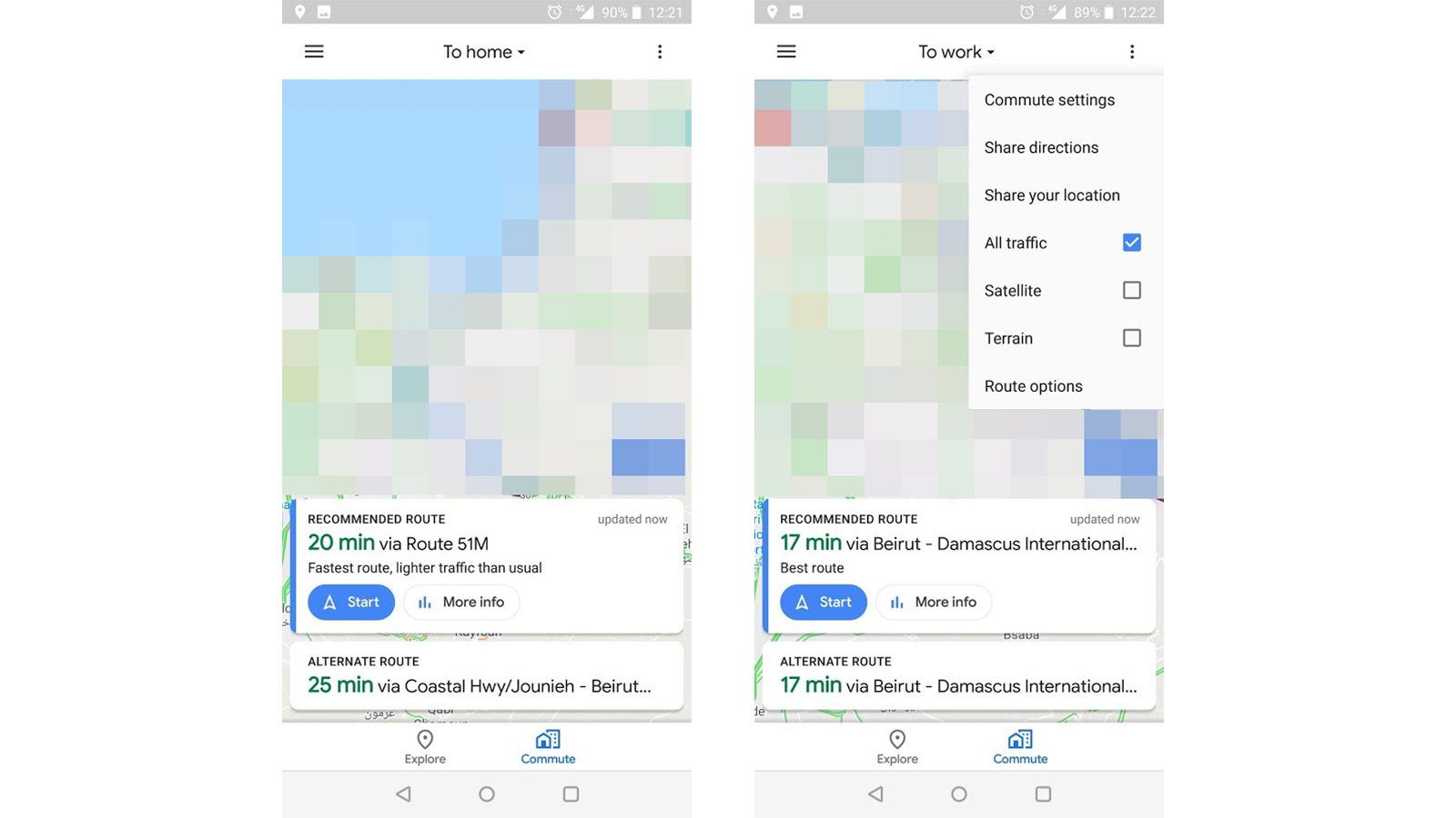 The new Commute tab | Image courtesy: Android Police