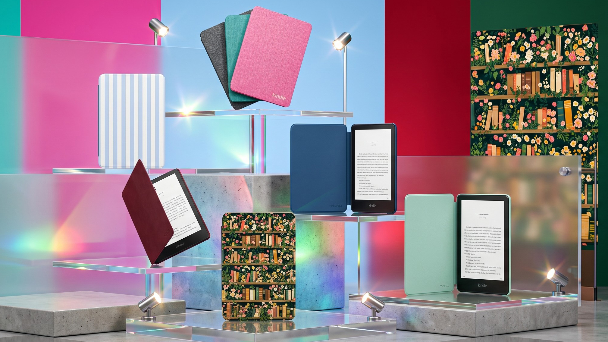 Selection of Kindle cases on a display stand