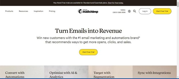 Website screenshot for Mailchimp