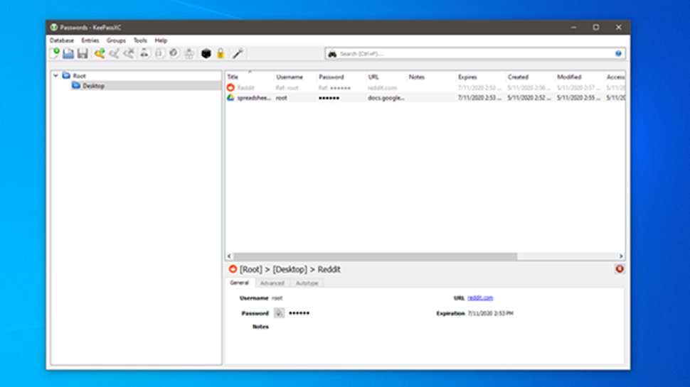 KeePassXC interface.