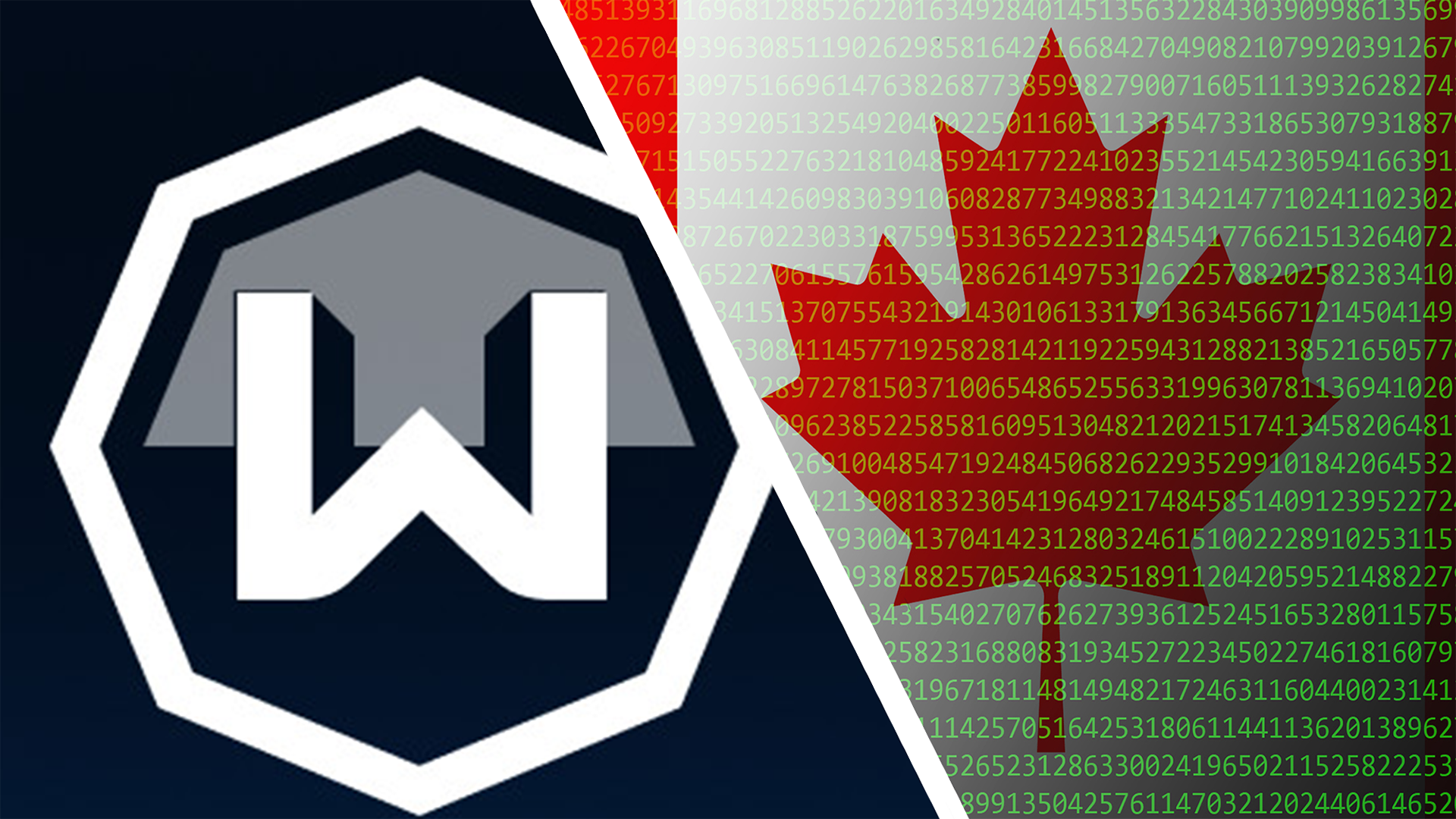 Windscribe logo on the left, Canada binary flag on the right