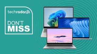 A Microsoft Surface laptop, Dell laptop and Asus Chromebook from the Best Buy winter sale on a green background.