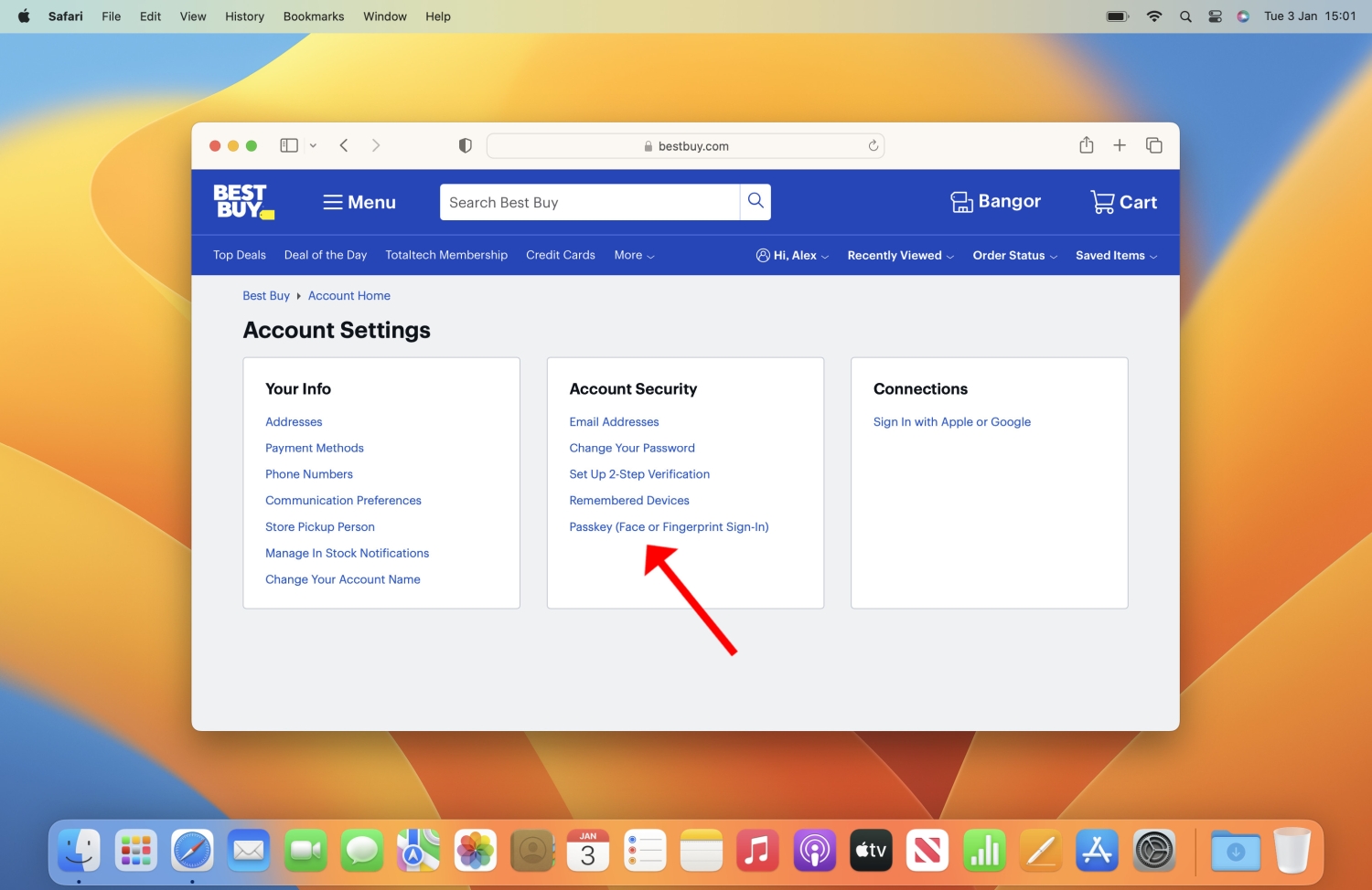 The Account Settings page on Best Buy's website.