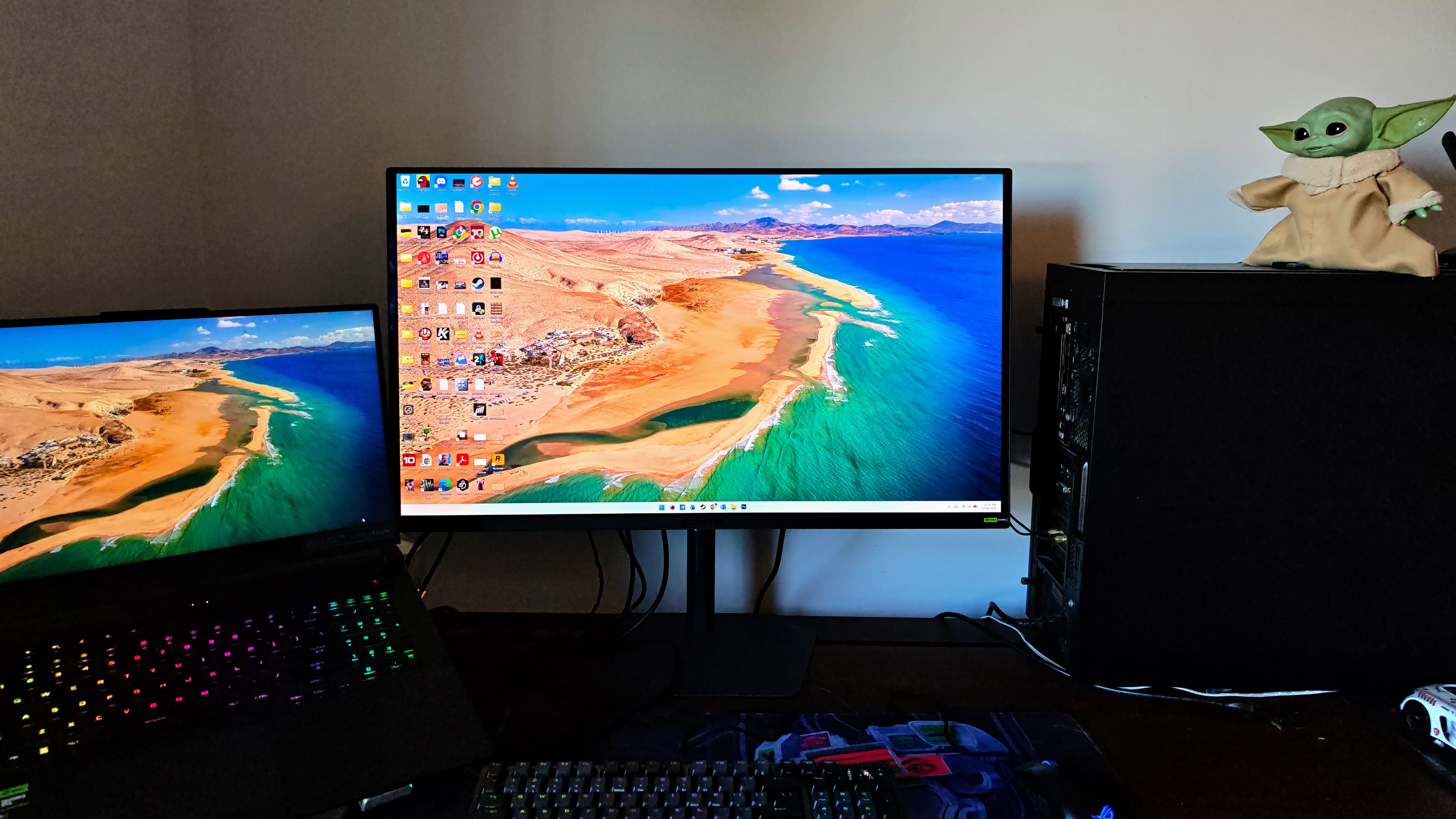 Gigabyte MO32U24 gaming monitor on a desk