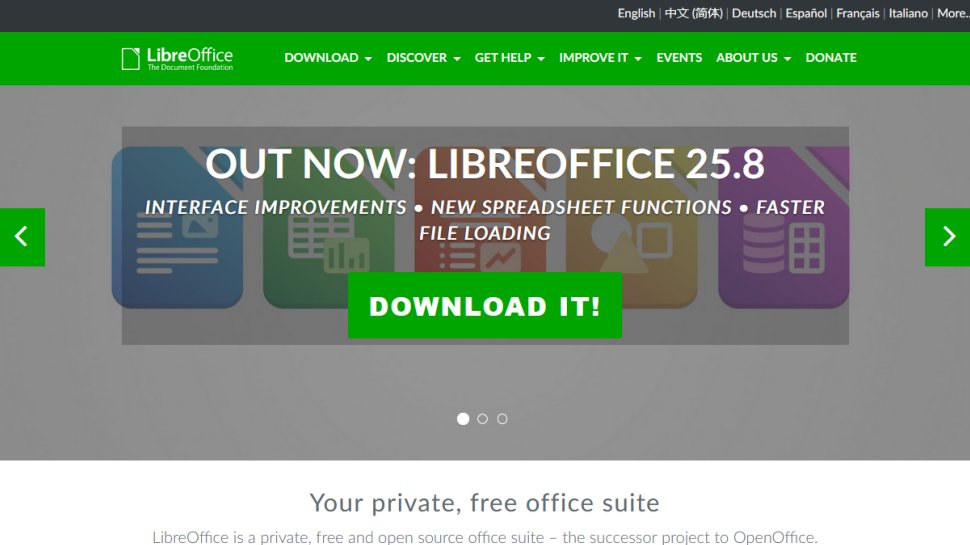 LibreOffice Writer website screenshot (November 2025).