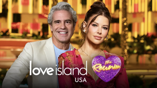 Bravo's Andy Cohen in linen jacket and host Ariana Madix smiling to promote the Love Island USA reunion 2026