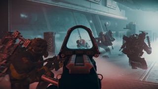 A screenshot of a player shooting a creature in GTFO.