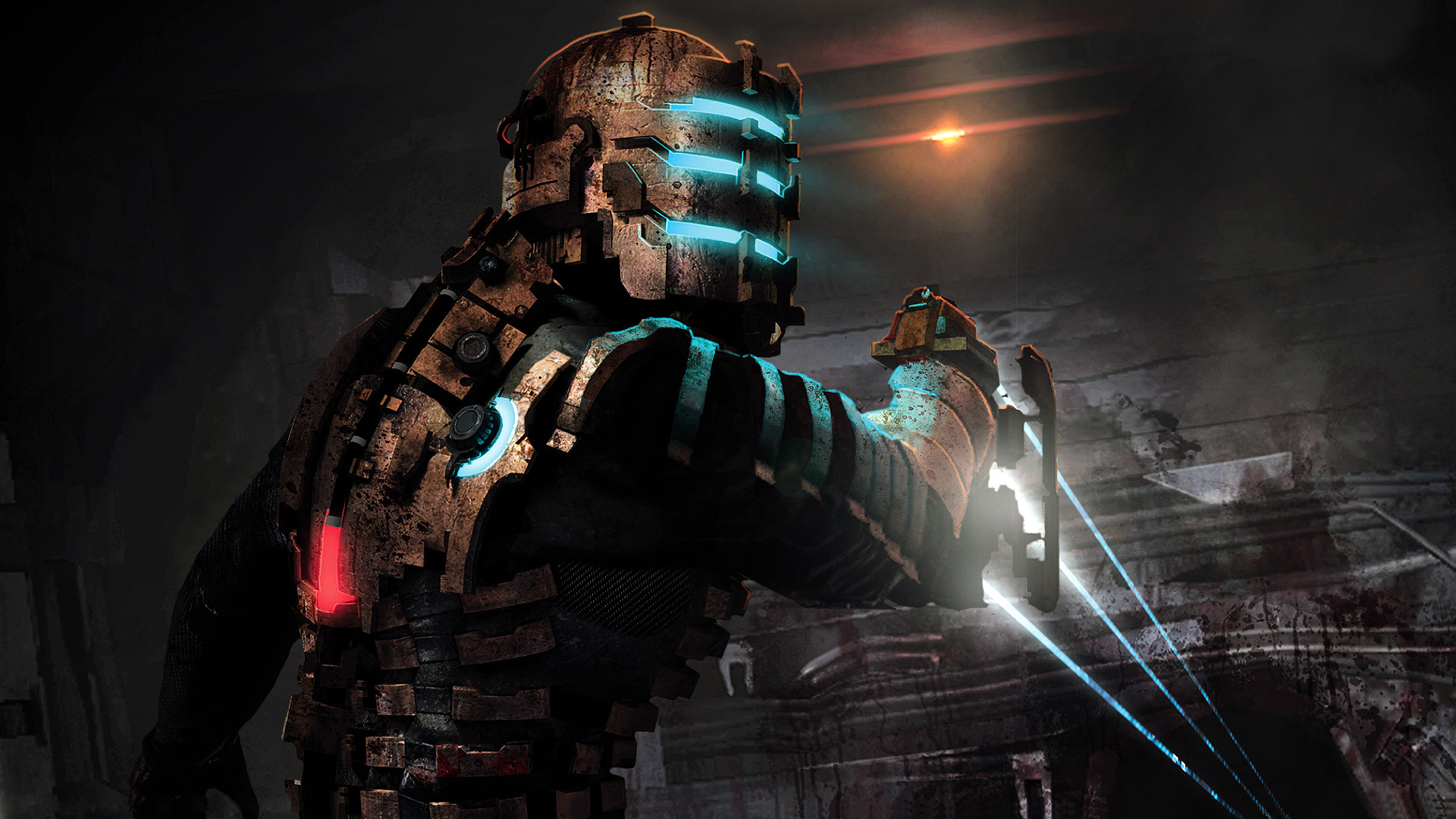 best horror games &ndash; Dead Space protagonist Isaac pointing his cutter weapon at a monster
