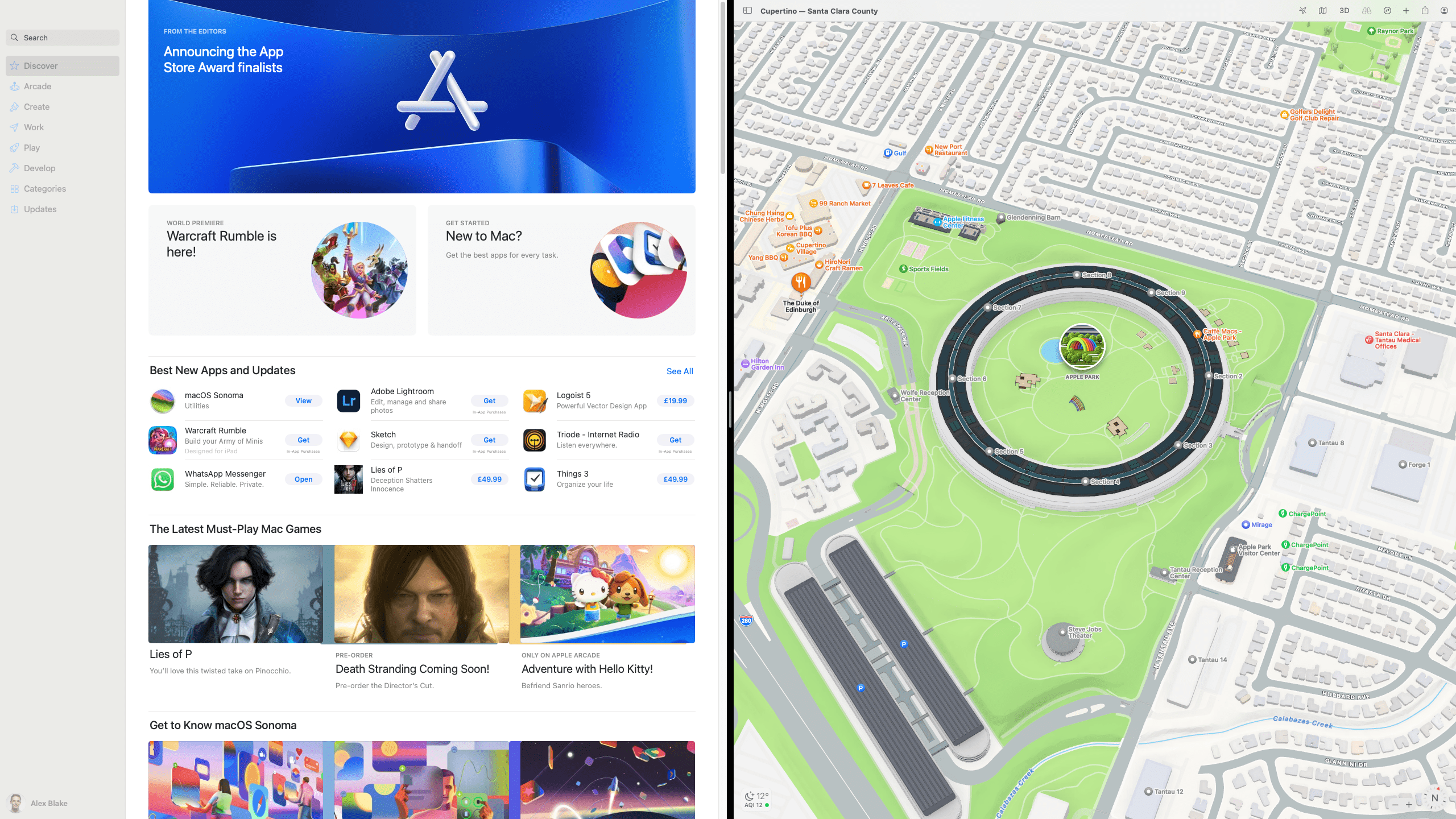 Two apps in Split View in macOS.