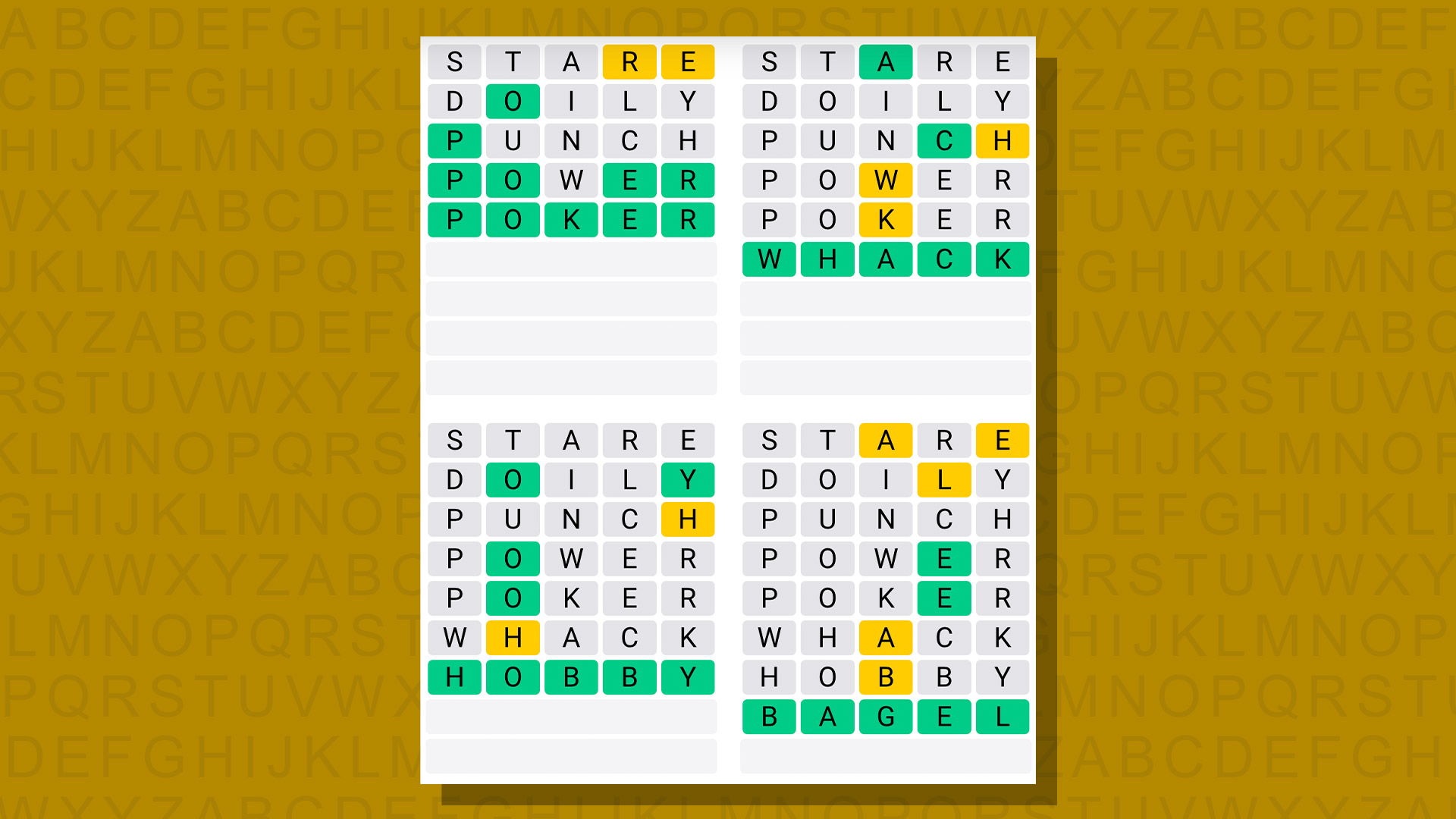 Quordle answers for game 684 on a yellow background
