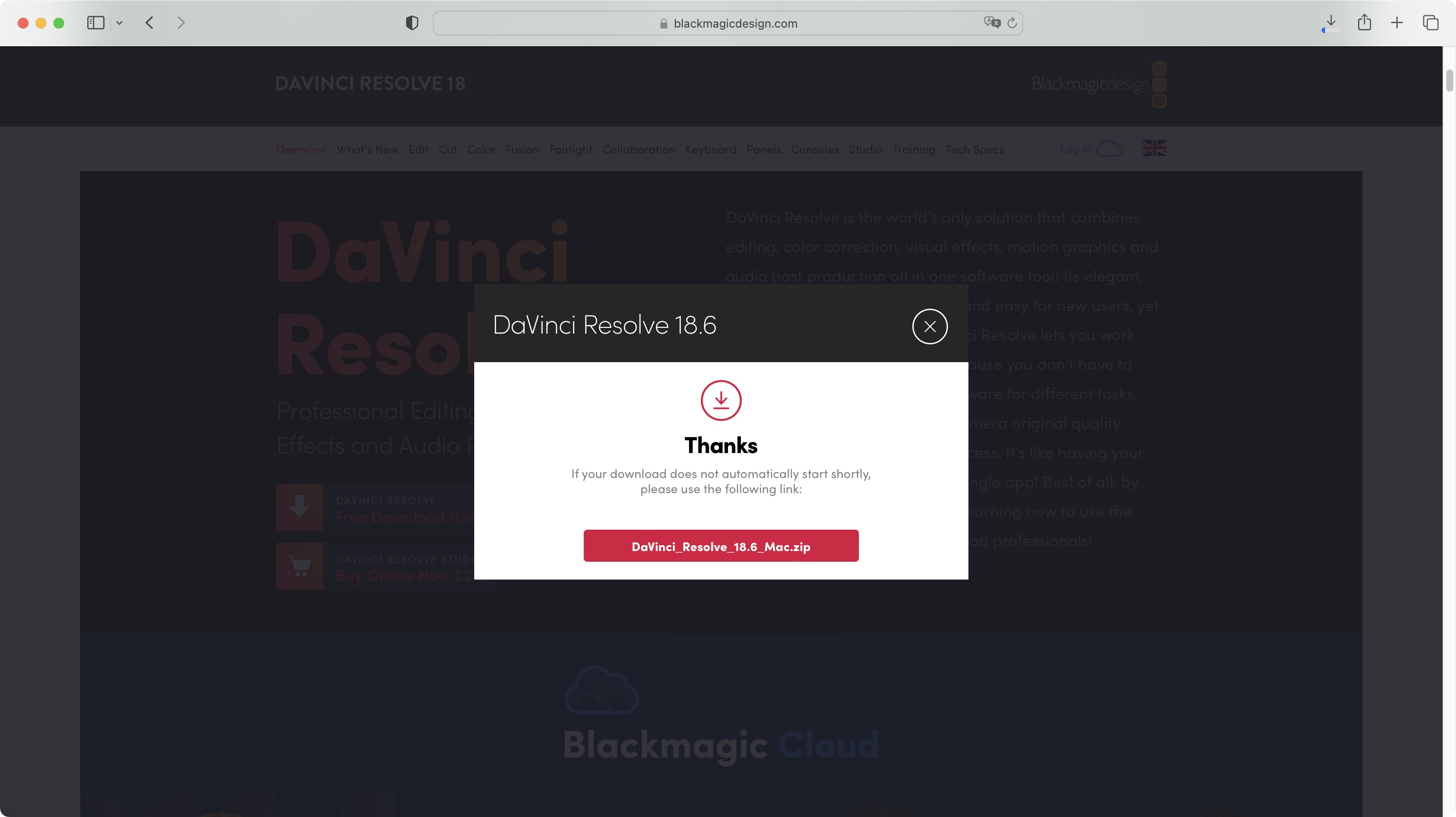 DaVinci Resolve being downloaded and installed
