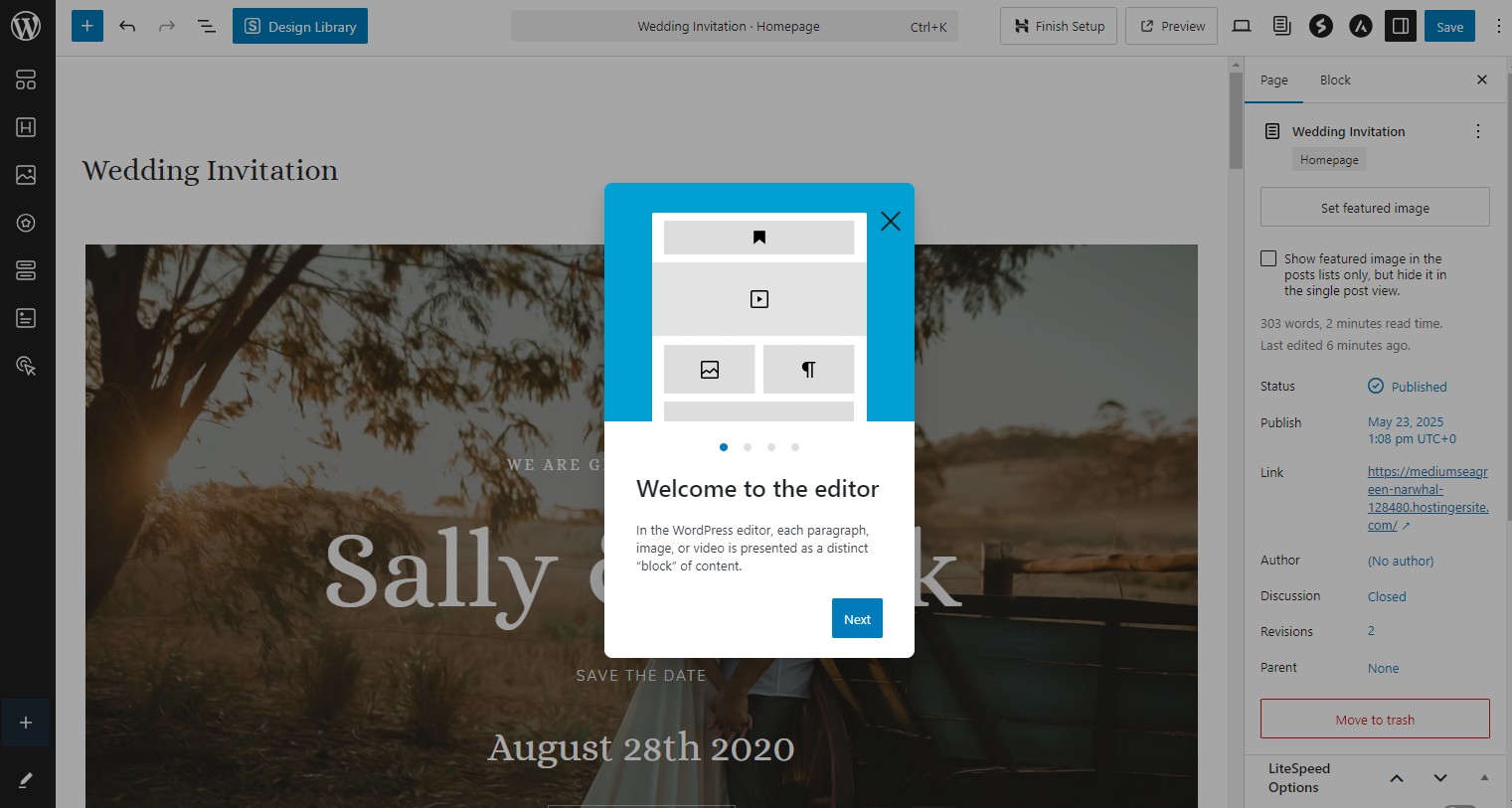 WordPress welcome page