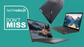 Dell and Lenovo business laptops on a green background next to a TechRadar badge that reads 'Don't Miss'