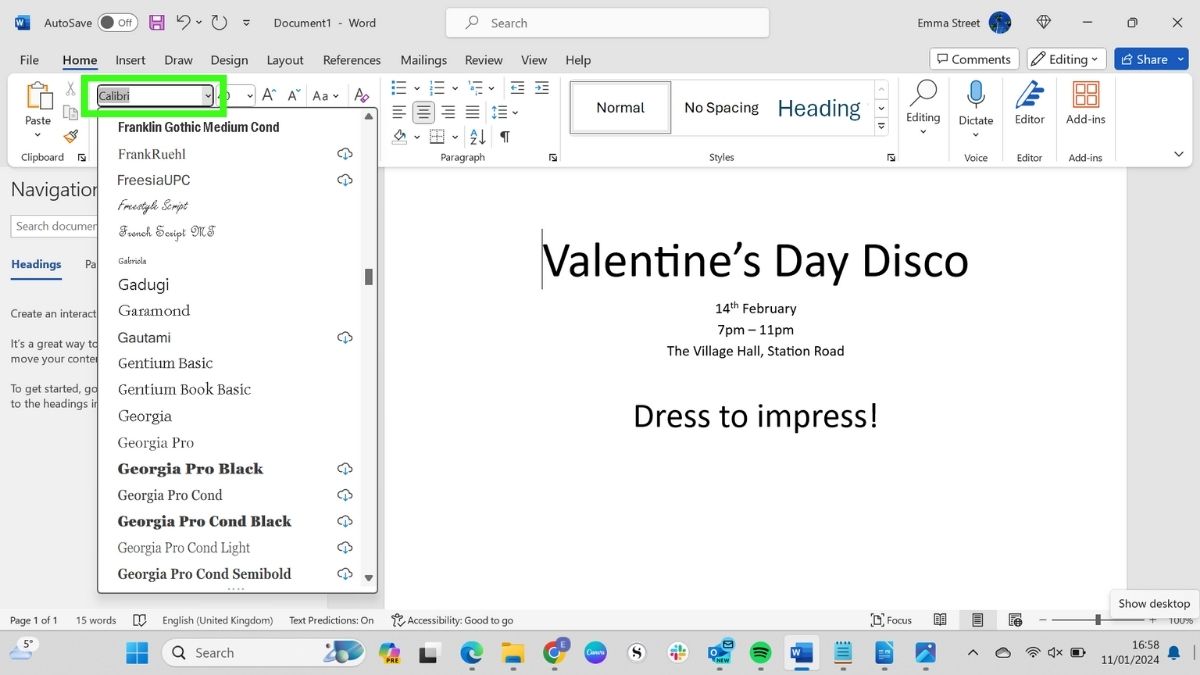 Screenshot showing how to install fonts - Check existing fonts