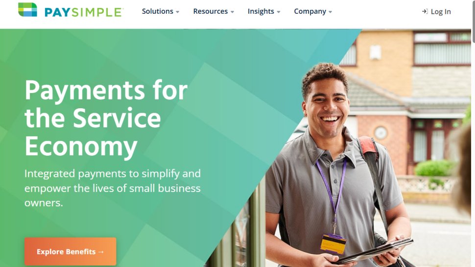 Website screenshot of PaySimple (March, 2026)