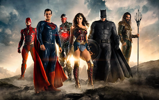 an assembly of six colorful superheroes
