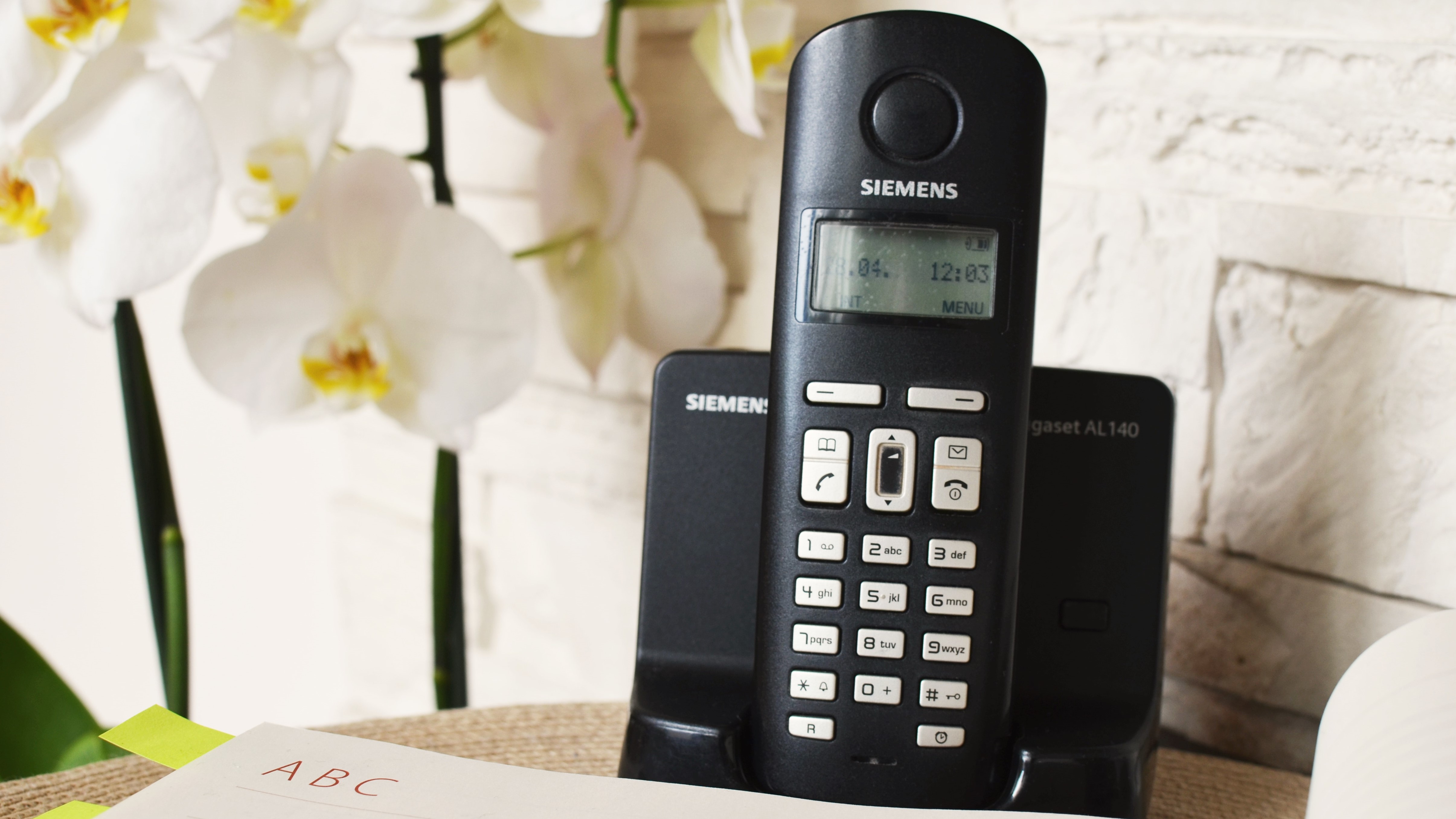Wireless telephone on table