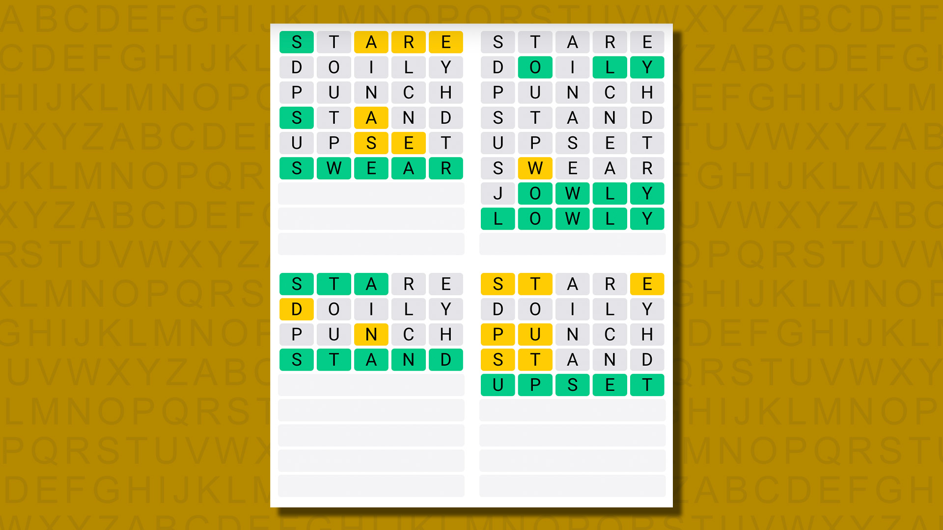 Quordle answers for game 602 on a yellow background