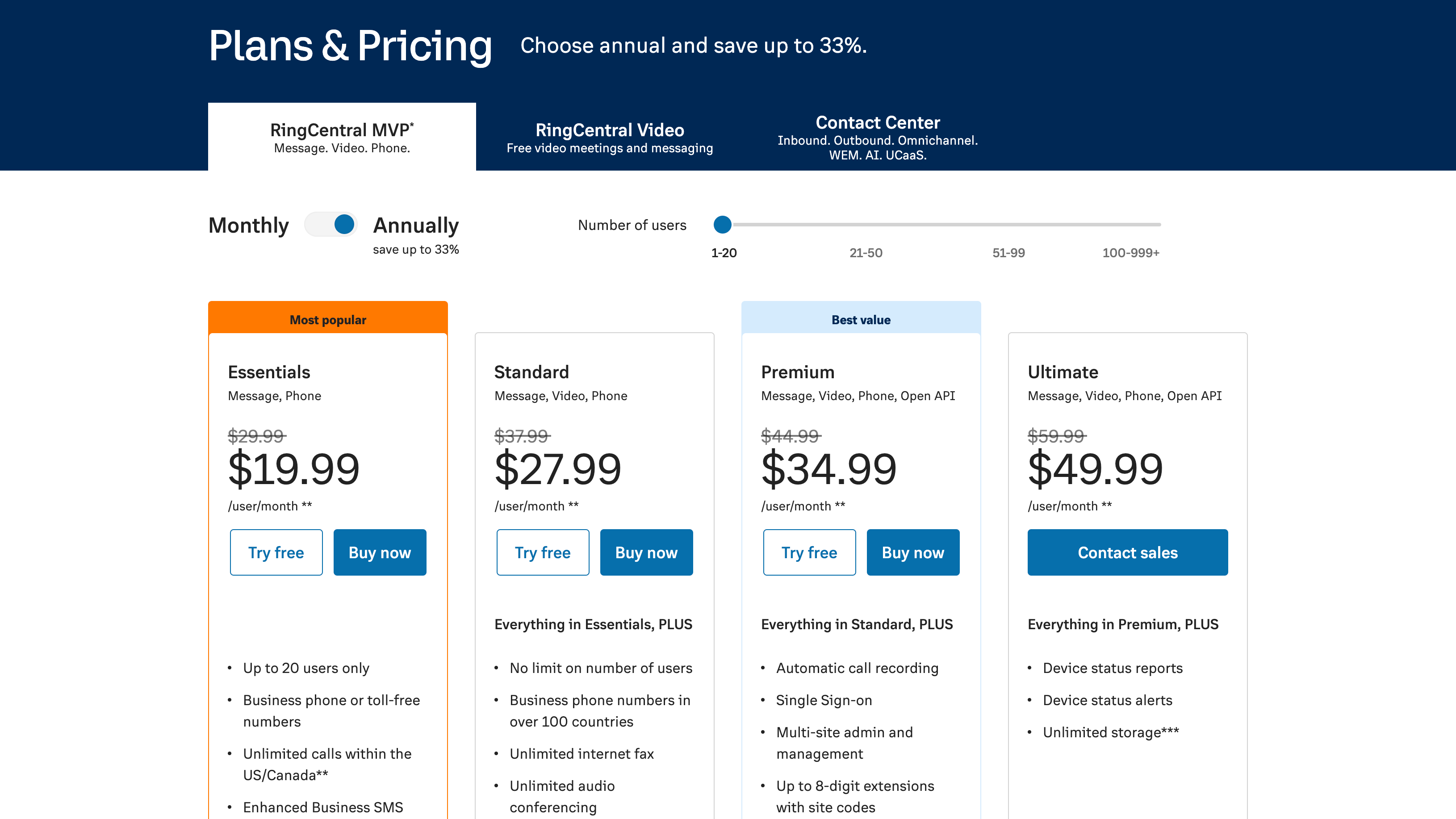 RingCentral MVP pricing October 2022
