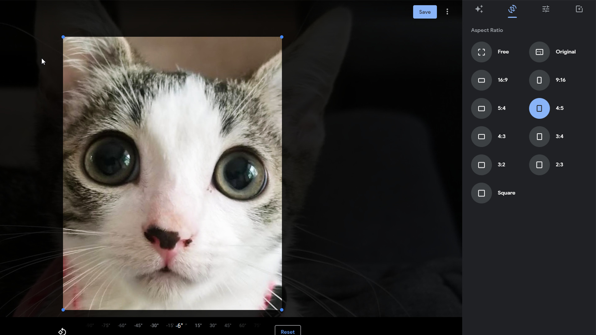 Google Photos new cropping tool