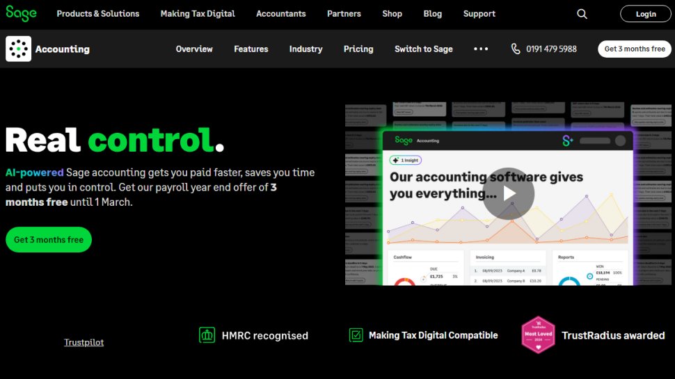 Website screenshot of Sage Accounting (February, 2026)