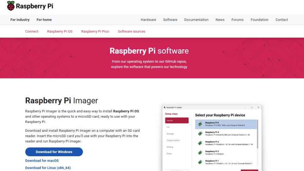 Website screenshot of Raspberry Pi OS (November, 2025)