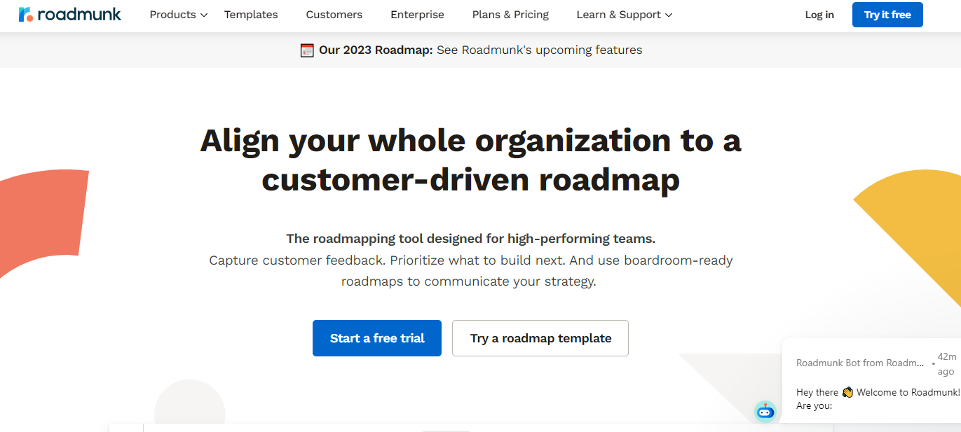 Roadmunk landing page