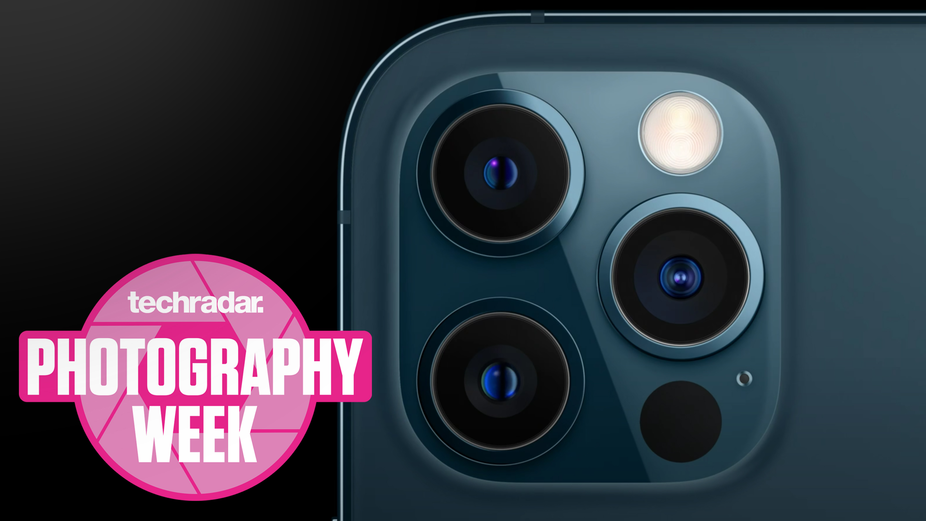 The iPhone 12 Pro's camera array on a black background