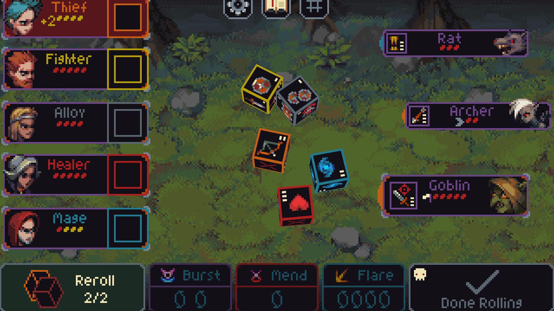 Dice rolling on screen