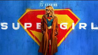 Key art for Supergirl showing Milly Alcock's Kara Zor-El standing in front of a graffiti-style poster of her logo and film title name