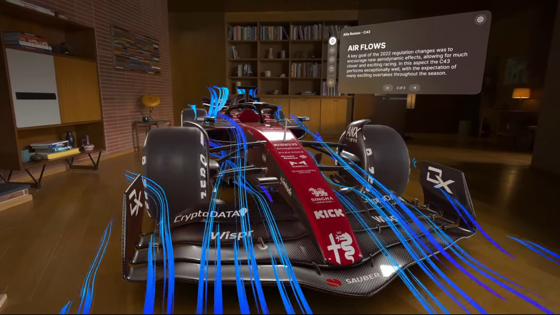 air flowing over race car in visionOS