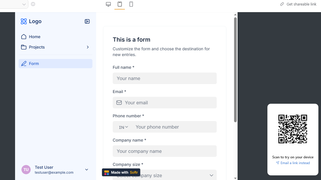 Softr's app preview mode