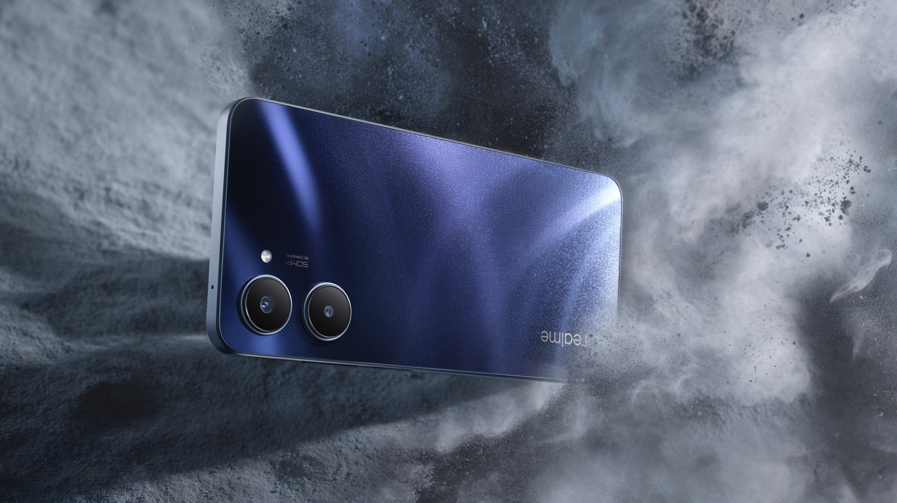 A Realme 10 in Rush Black from the back