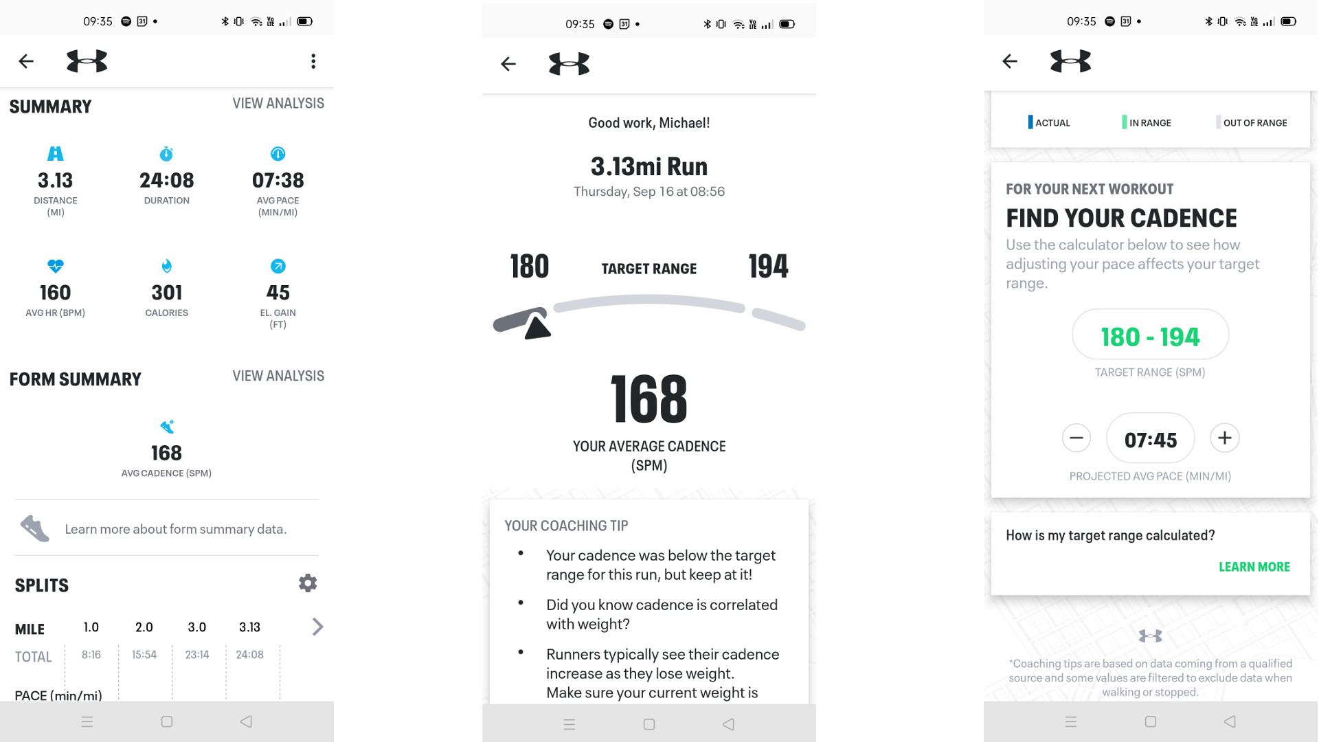 Running stats recorded by Under Armour HOVR Mega 2 Clone