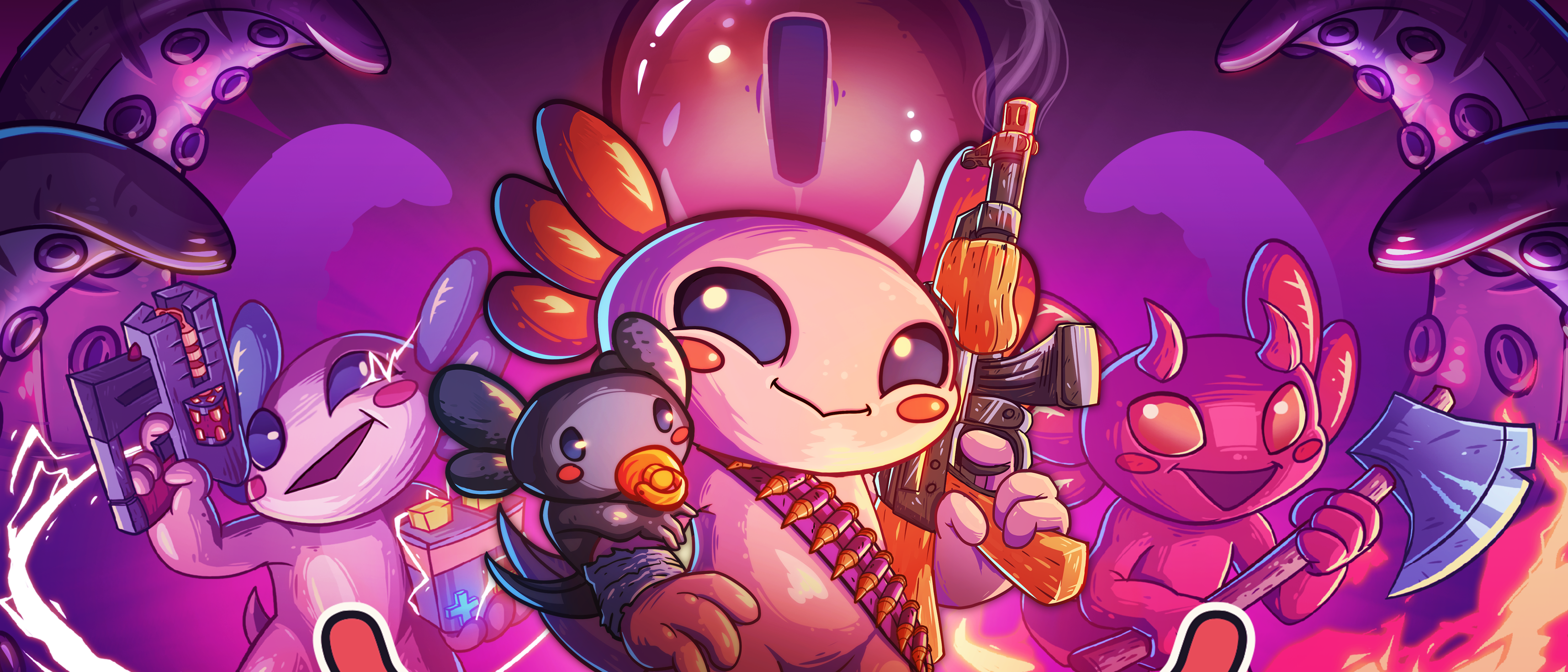 Axolotl with gun and baby