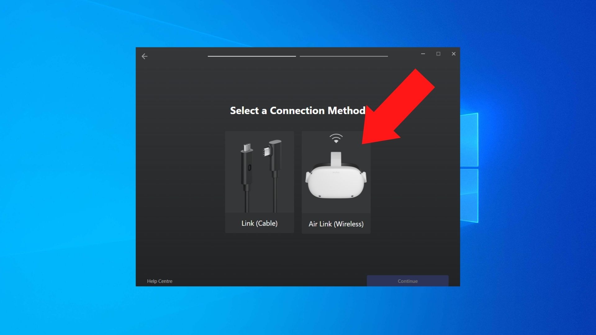 An arrow pointing towards Air Link (Wireless) in the PC app