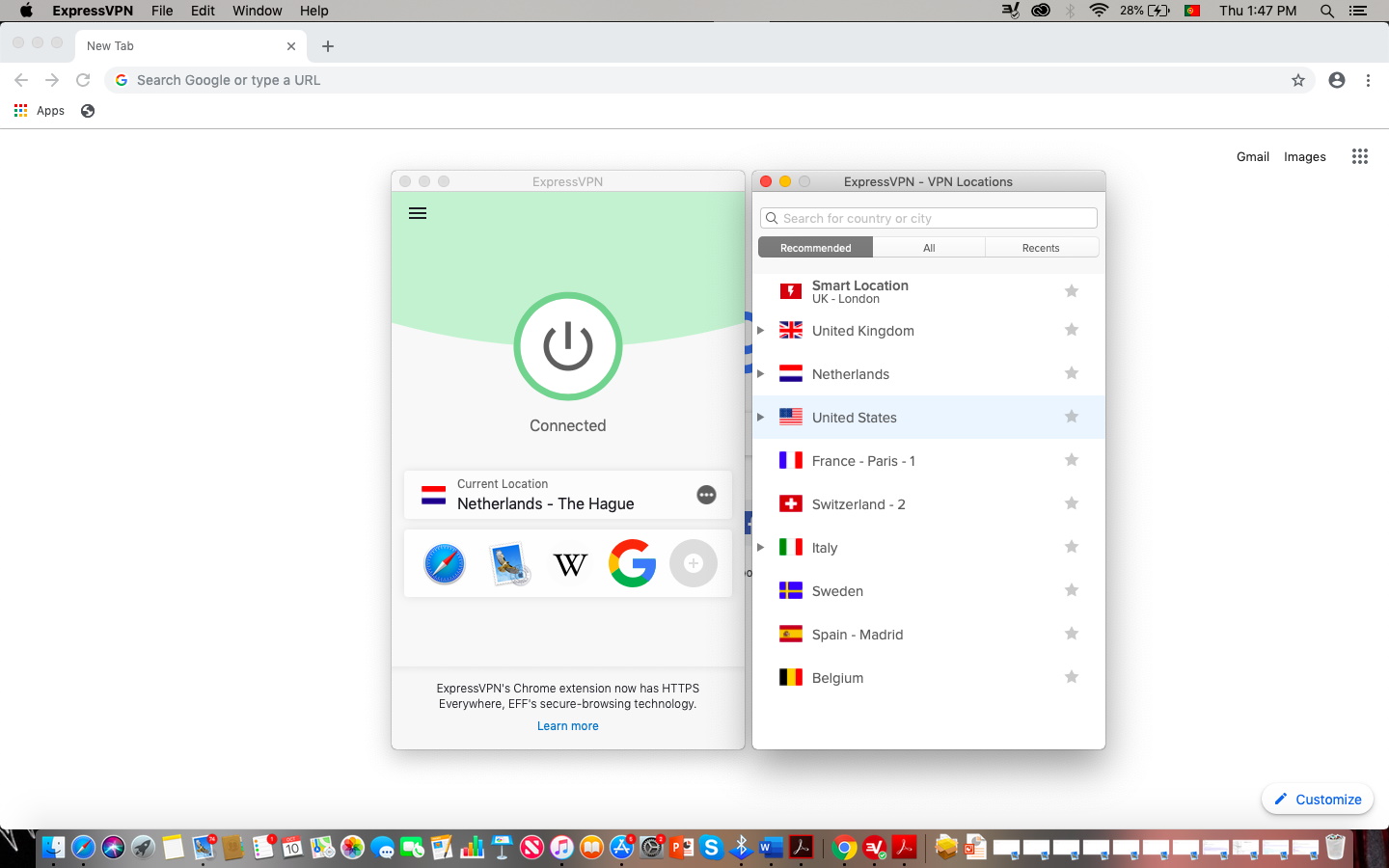 ExpressVPN app server interface on Mac