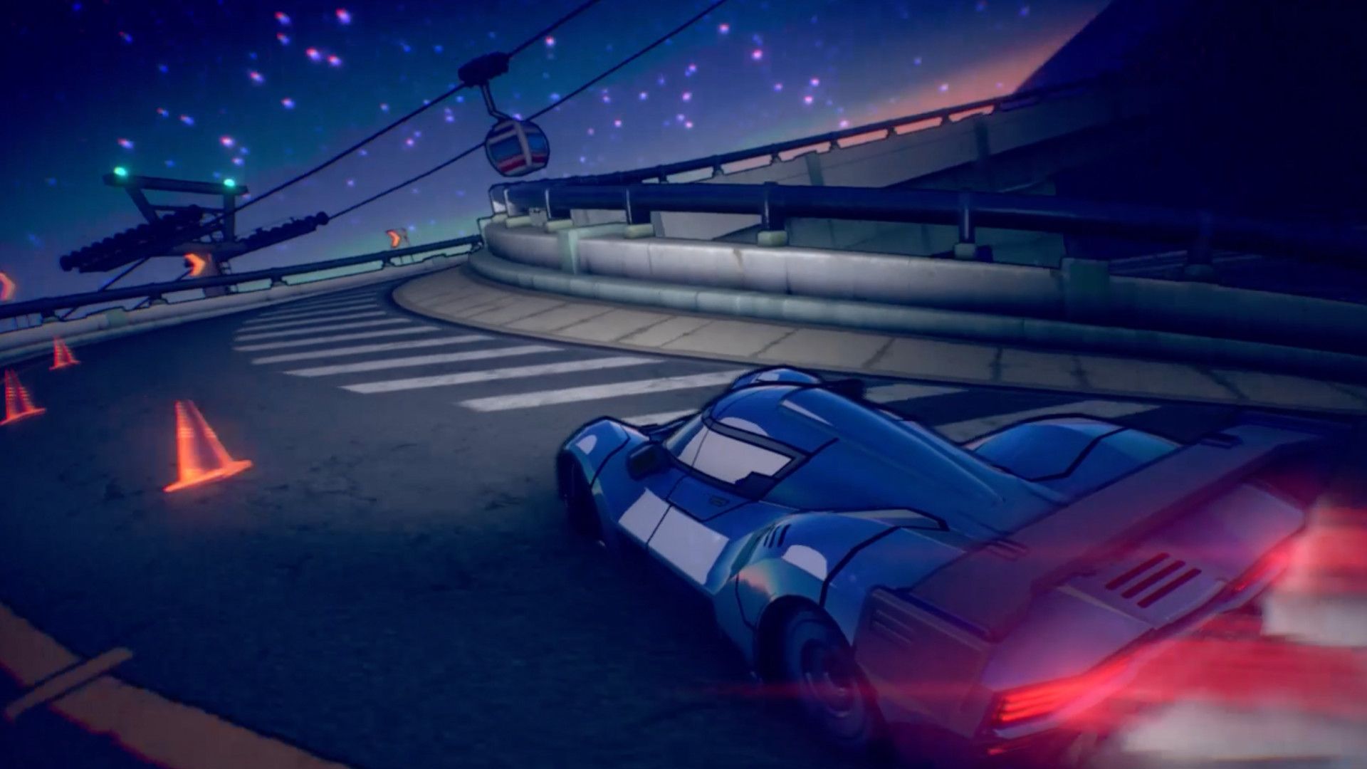 A car drifting around a track in Inertial Drift