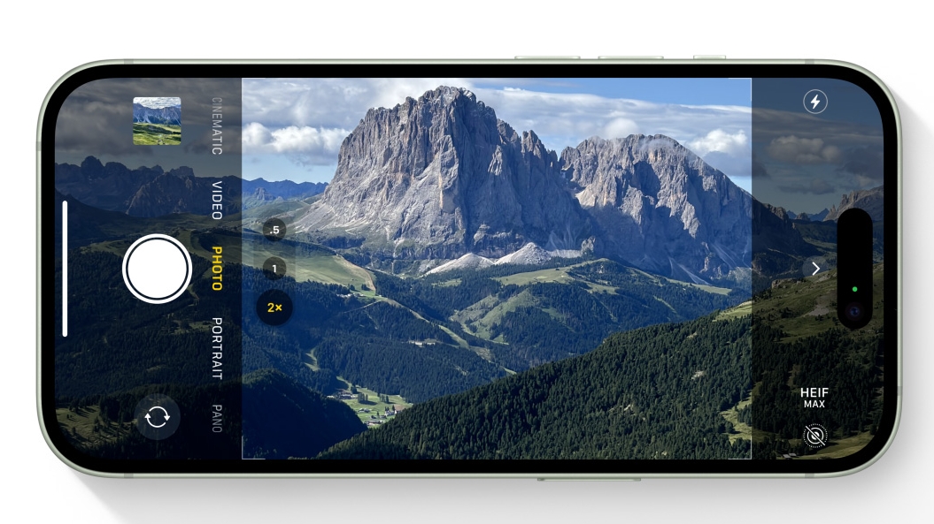 The camera display on an iPhone 15