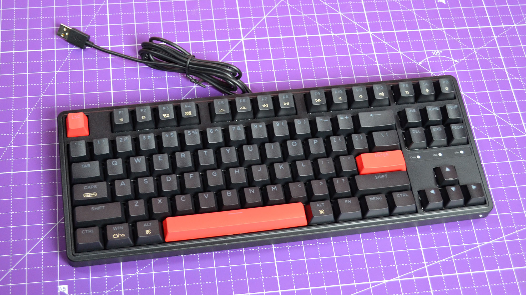 The Keychron C3 Pro on a purple deskmat