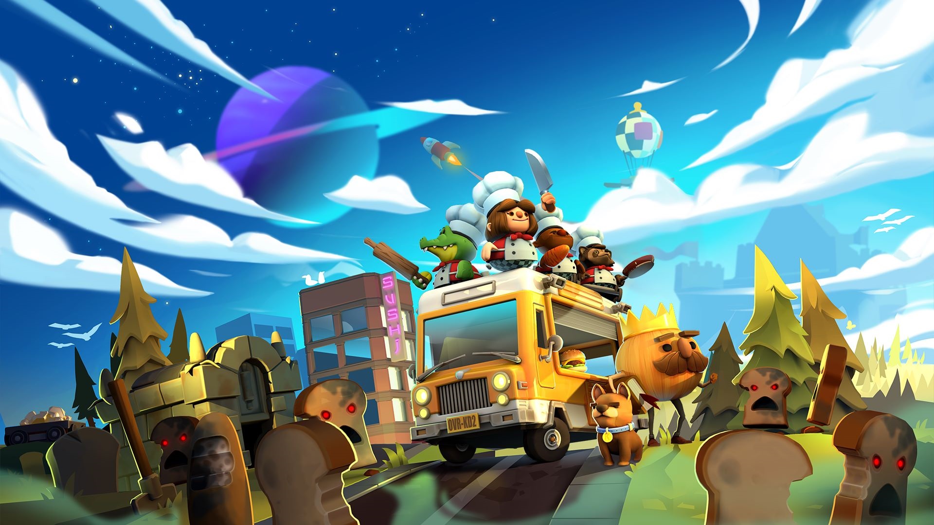 The Overcooked crew drive a bus full of chefs through an army of evil bread