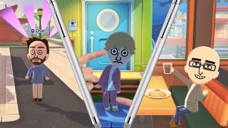 Stills from Tomodachi Life, with styluses overlaid