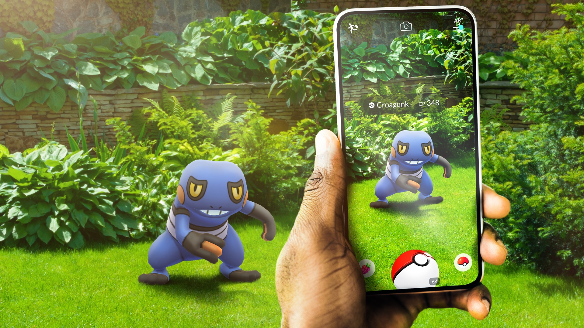 A pocket monster being caught in Pokemon Go