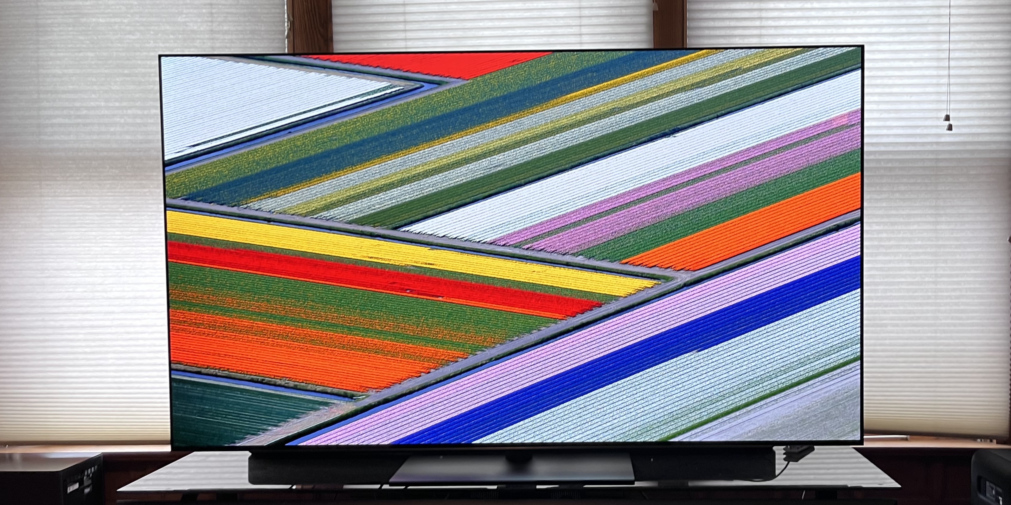 LG G5 OLED TV showing colorful abstract image