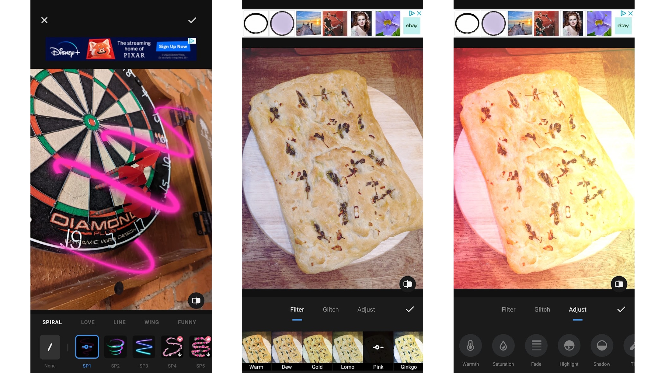 Screenshots showing Photo Editor Pro on Android