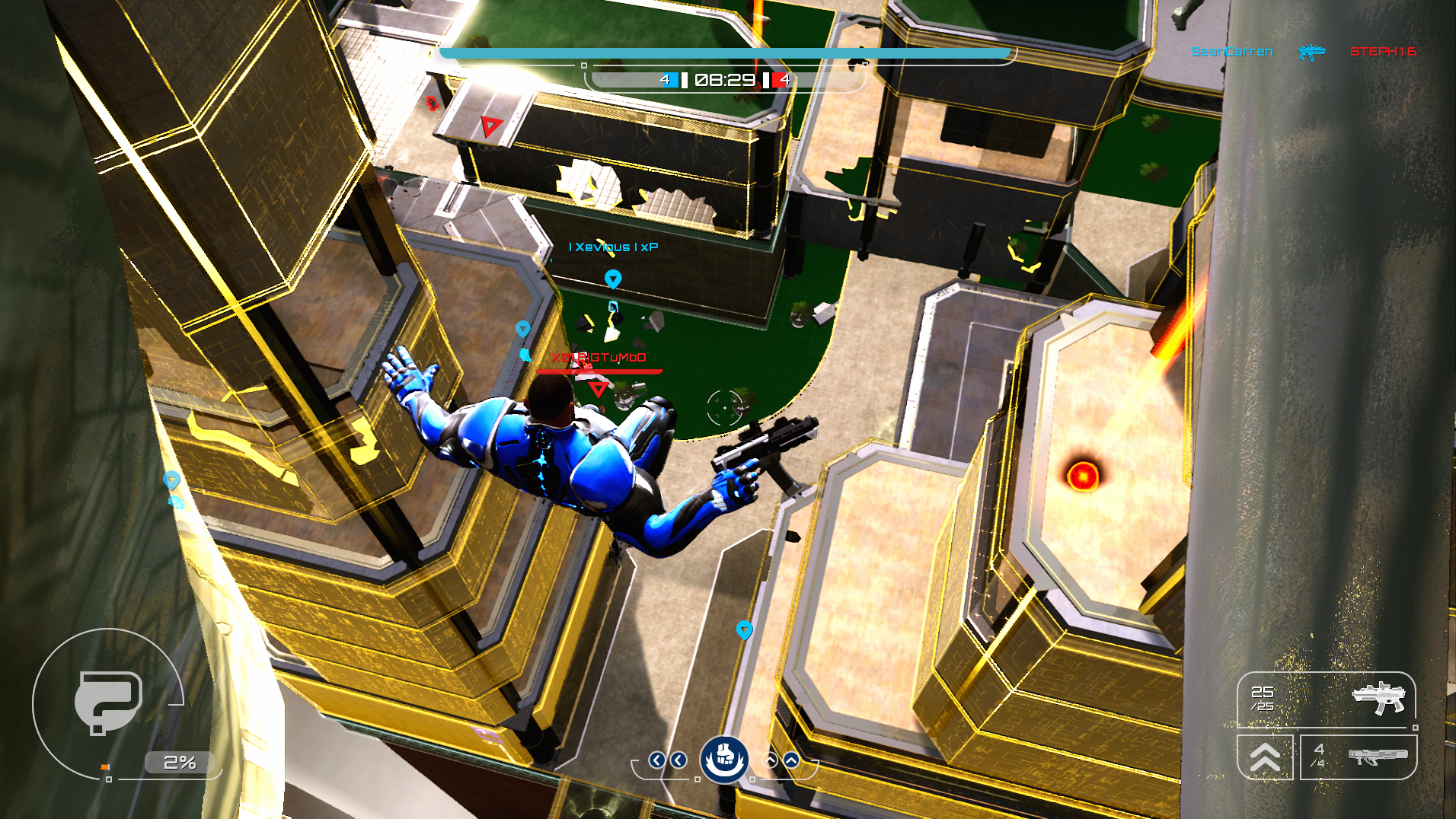 Wrecking Zone&amp;rsquo;s speed and momentum is a big part of its selling point. Nothing beats ground-pounding a group of enemies from above. (Image credit: Microsoft)